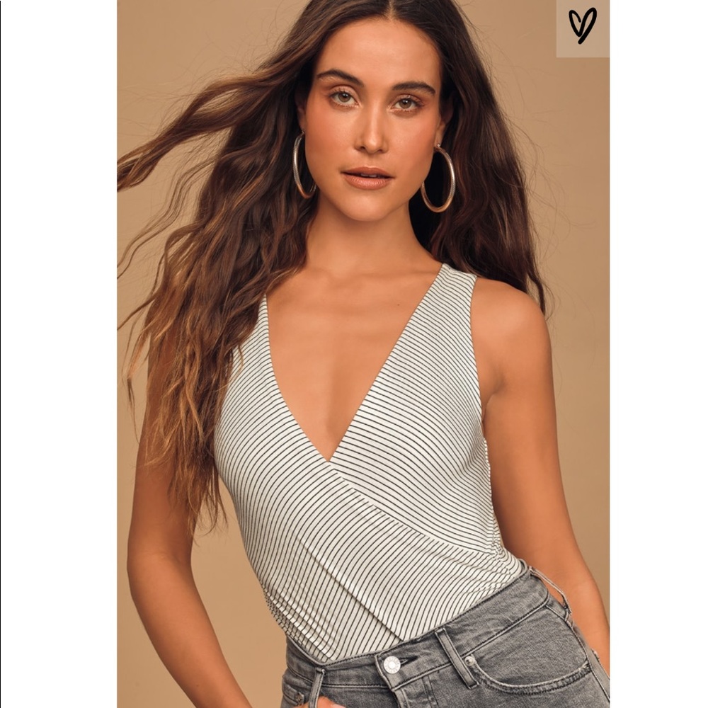 Lulus Along the Line Striped Faux Wrap Bodysuit